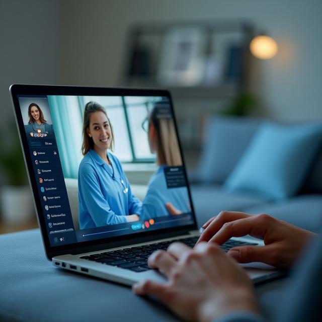 Laptop showing virtual therapy session