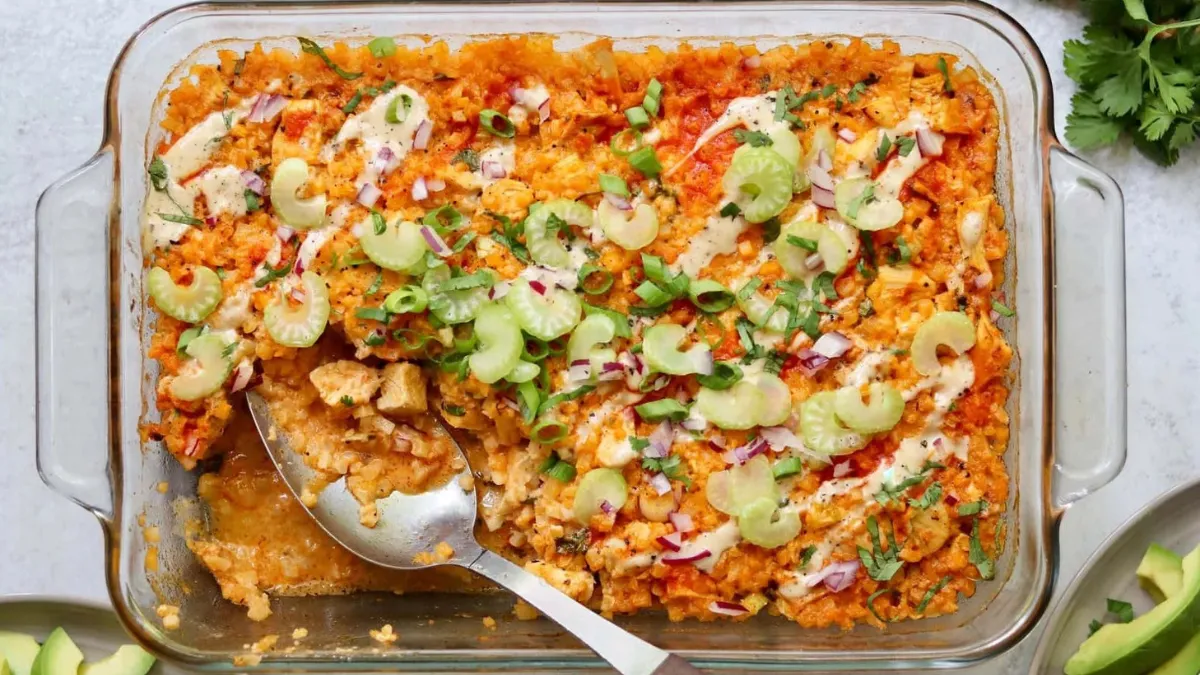 Keto Buffalo Chicken & Cauliflower Casserole